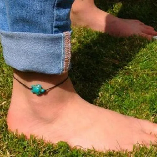 Carved Boho Turquoise Turtle Anklet