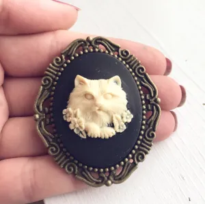 Cat Cameo Brooch in Bronze Large Size