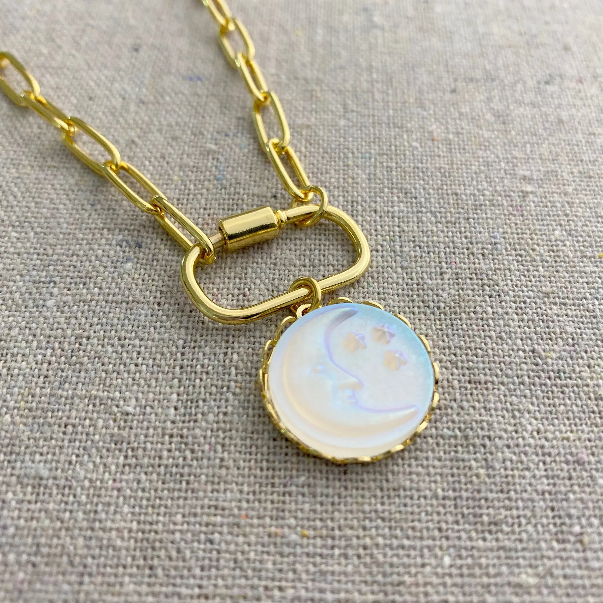 Chunky Paperclip Carabiner Clasp Moon Necklace