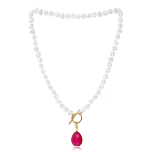 Clara cultured irregular freshwater pearl necklace with ruby quartz gold vermeil drop