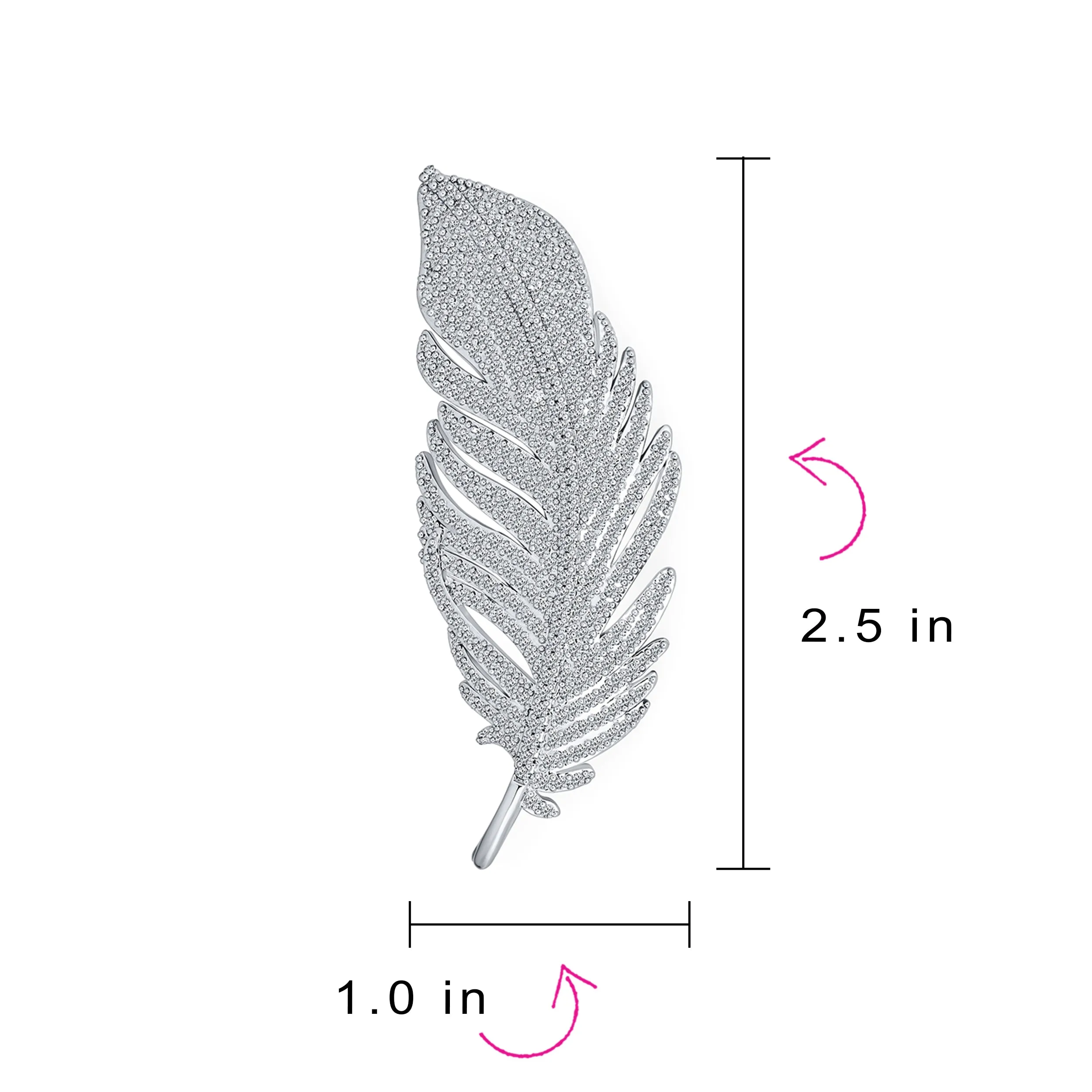 Classic Vintage Style Micro Pave CZ Fan Feather Leaf Brooche Pin & Pendant Rhodium Plated