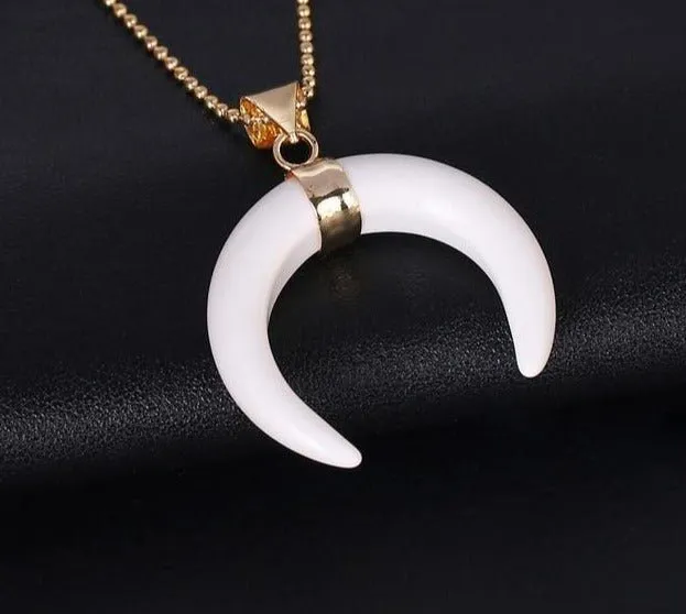 Crescent Moon Pendant Necklaces - Natural Stones