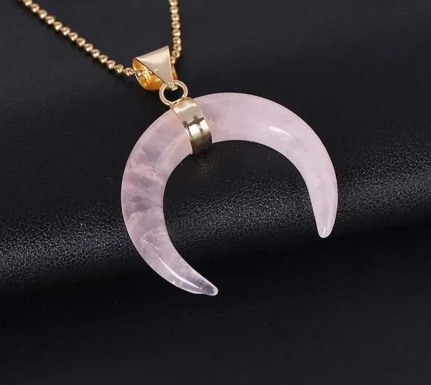Crescent Moon Pendant Necklaces - Natural Stones