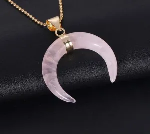 Crescent Moon Pendant Necklaces - Natural Stones