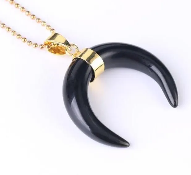 Crescent Moon Pendant Necklaces - Natural Stones