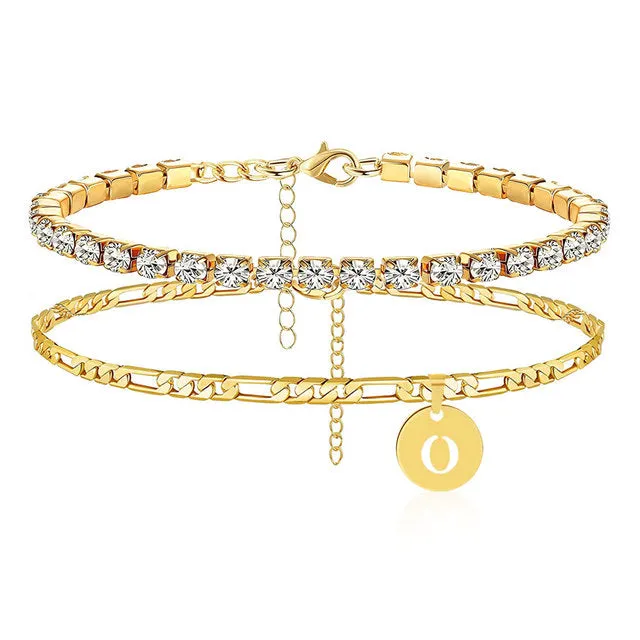 Crystal A-Z Initial Letter Anklets For Women
