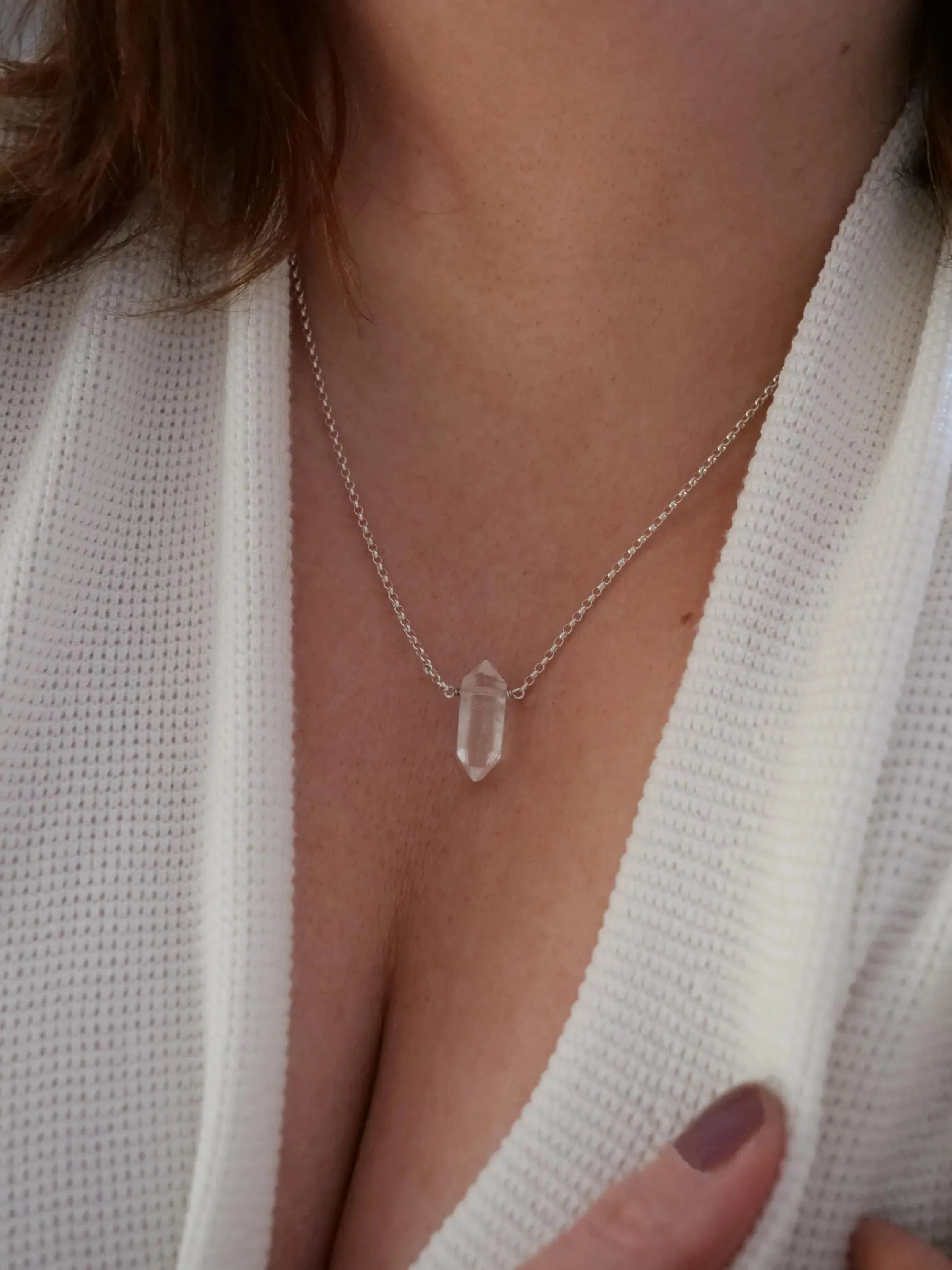 Crystal Quartz Point Natural Gemstone Sterling Silver Pendant Necklace,Genuine Top Grade Gift Jewelry,Women Fashion Crystal Energy Jewellery