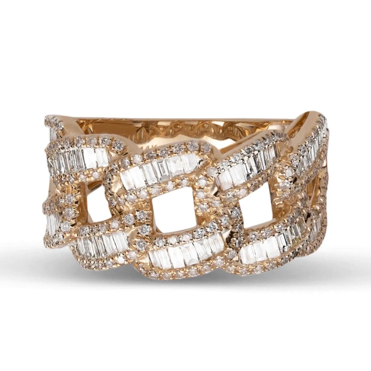 Curb Link Baguette Diamond Ring 2.31ct 14K Yellow Gold