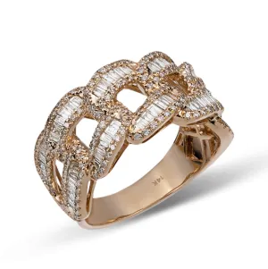 Curb Link Baguette Diamond Ring 2.31ct 14K Yellow Gold