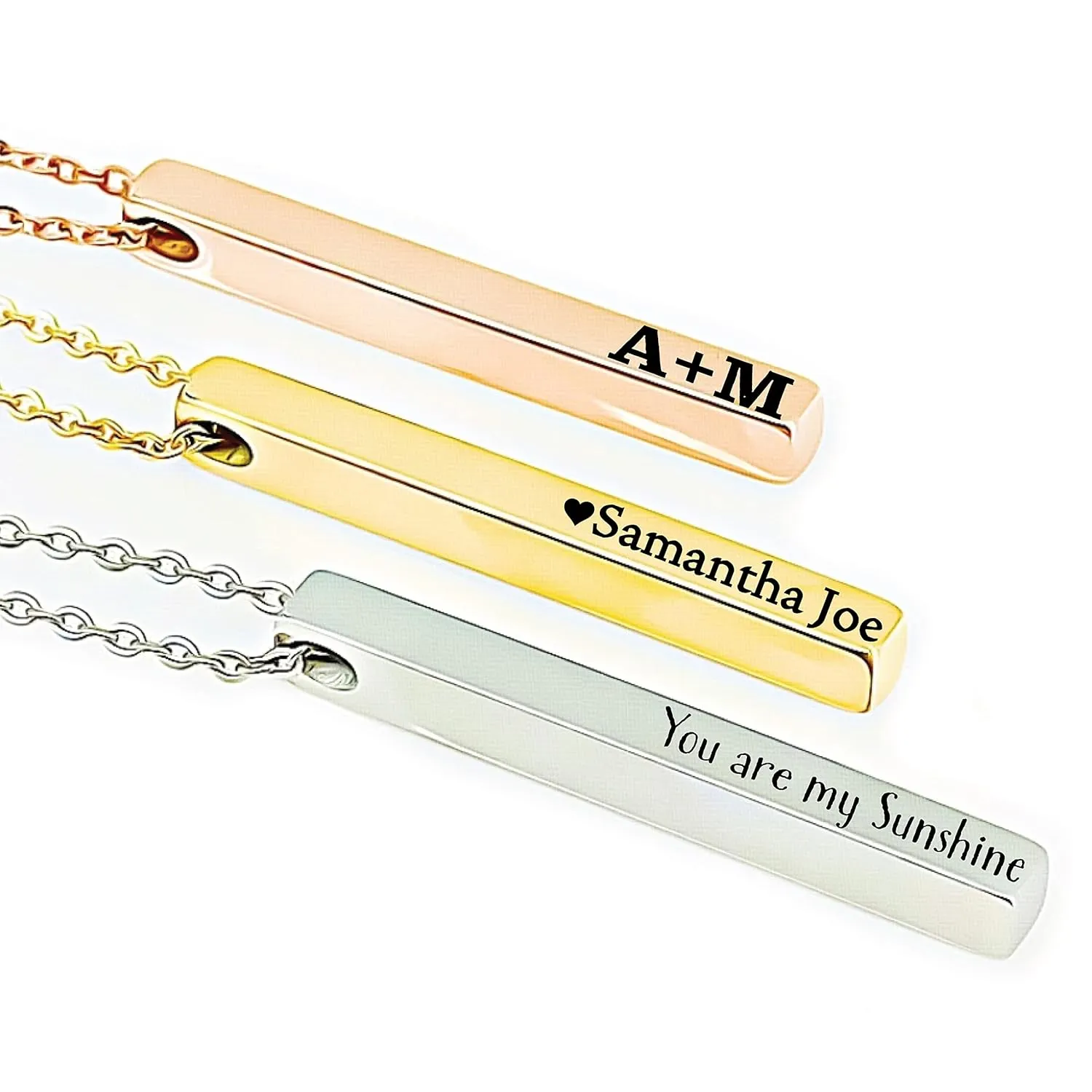 Custom Cube Necklace for Women 4 Sides Bar Necklace Personalized Necklace 3D Bar Necklace 3D Cube Necklace Personalize Valentines Day Gift for Mom CUS-CUBE