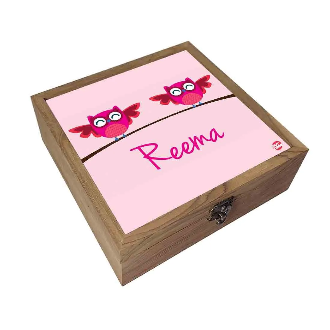 Custom Jewellery Wooden Storage Box - Pink Owl