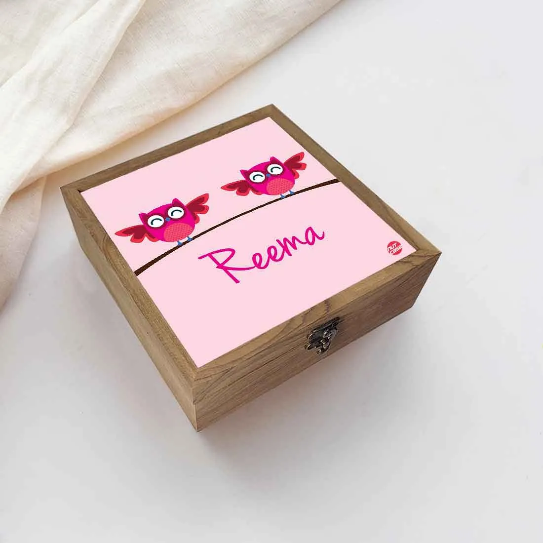 Custom Jewellery Wooden Storage Box - Pink Owl