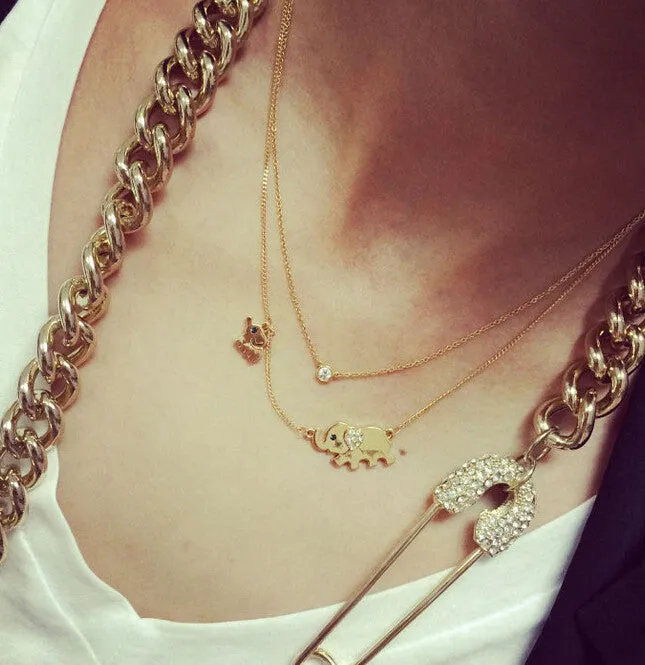 Cute Elephant Family Stroll Design Fashion Women Charming Crystal Chain Necklace Chocker necklace Free shipping