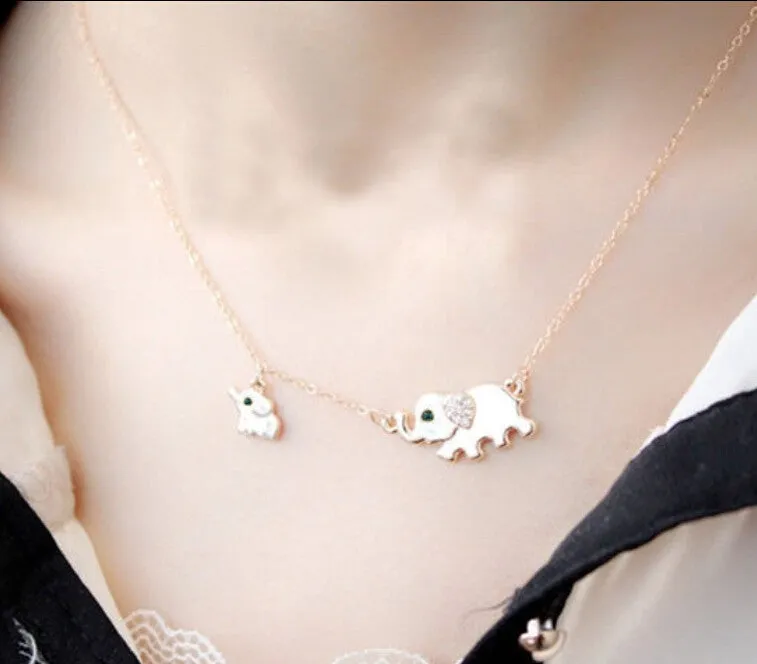 Cute Elephant Family Stroll Design Fashion Women Charming Crystal Chain Necklace Chocker necklace Free shipping
