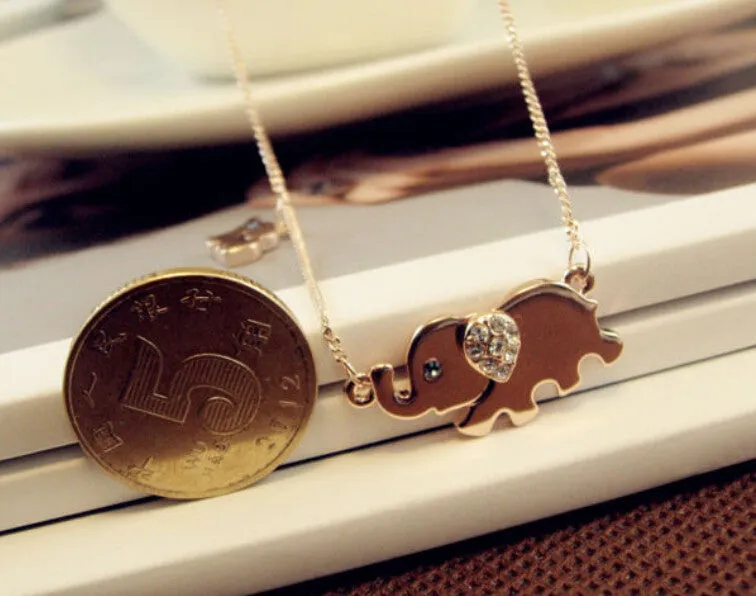 Cute Elephant Family Stroll Design Fashion Women Charming Crystal Chain Necklace Chocker necklace Free shipping