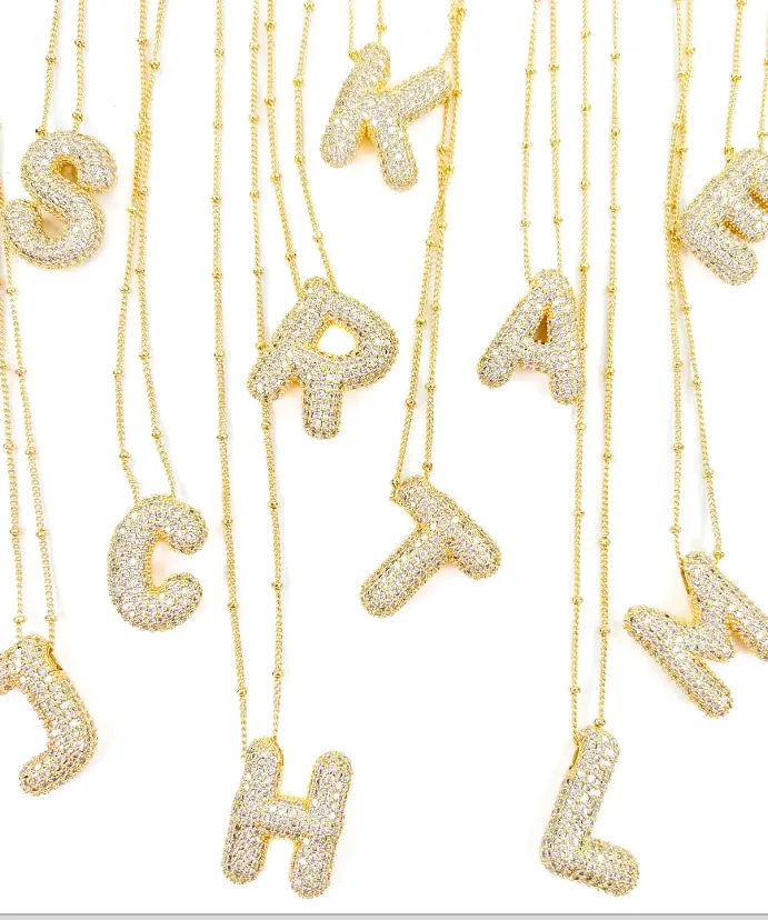 CZ Balloon Initial Bubble 18K Necklace - Gold