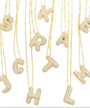 CZ Balloon Initial Bubble 18K Necklace - Gold