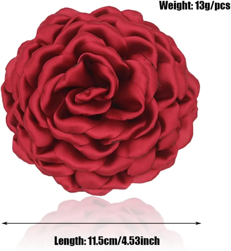 Dainty Silk Satin Rose Flower Extra Large Big Brooches Lapel Pins Delicate Elegant Fabric Flowers Oversized Brooch Pin for Women Wedding Party Banquet Dress Suit Clothes Accessories Jewelry Gifts 110mm