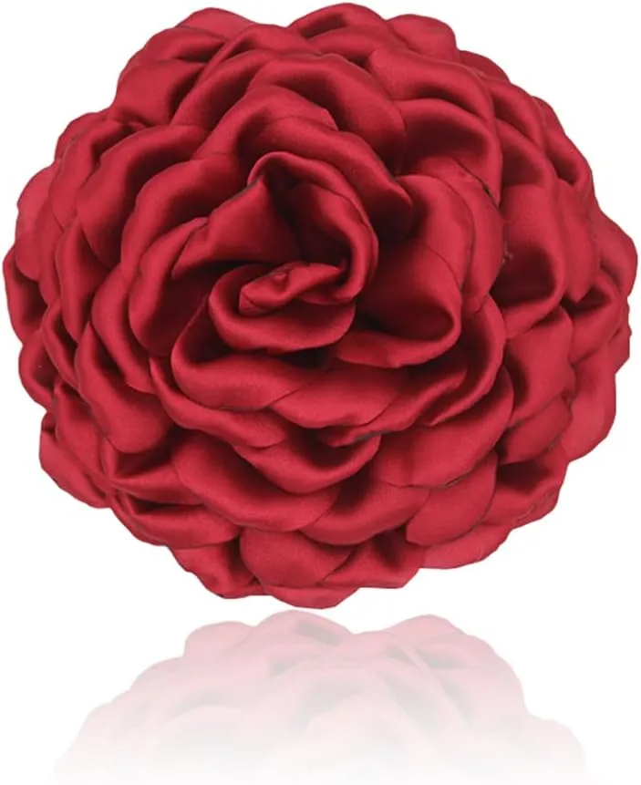 Dainty Silk Satin Rose Flower Extra Large Big Brooches Lapel Pins Delicate Elegant Fabric Flowers Oversized Brooch Pin for Women Wedding Party Banquet Dress Suit Clothes Accessories Jewelry Gifts 110mm
