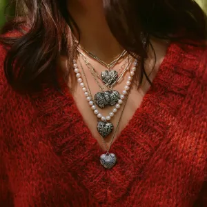 Daisy Large Puffed Heart Knotted Freshwater Pearl Necklace