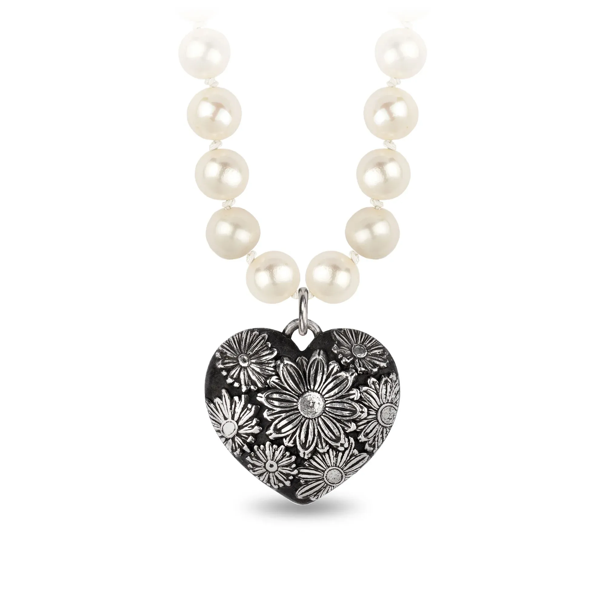 Daisy Large Puffed Heart Knotted Freshwater Pearl Necklace