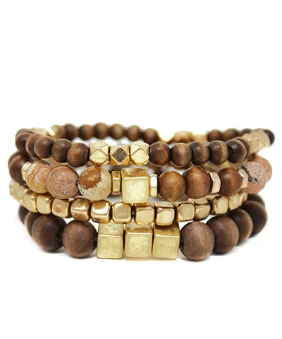 Dark Brown 4 Row Wood Bracelet