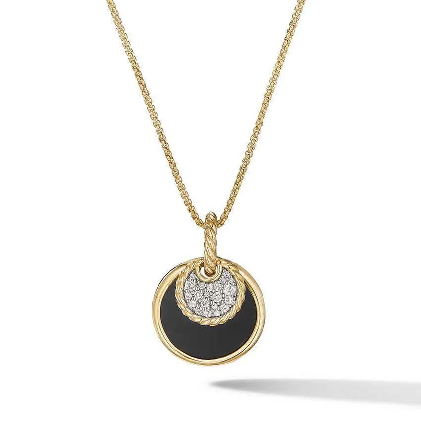 David Yurman DY Elements Convertible Pendant Necklace in 18K Yellow Gold with Black Onyx and Mother of Pearl and Pave Diamonds, 21.5mm