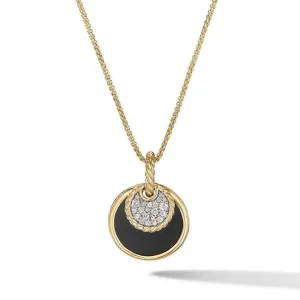 David Yurman DY Elements Convertible Pendant Necklace in 18K Yellow Gold with Black Onyx and Mother of Pearl and Pave Diamonds, 21.5mm