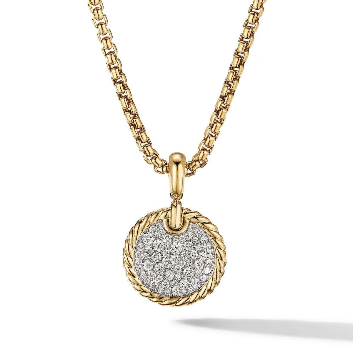 David Yurman DY Elements Disc Pendant in 18K Yellow Gold with Pave Diamonds