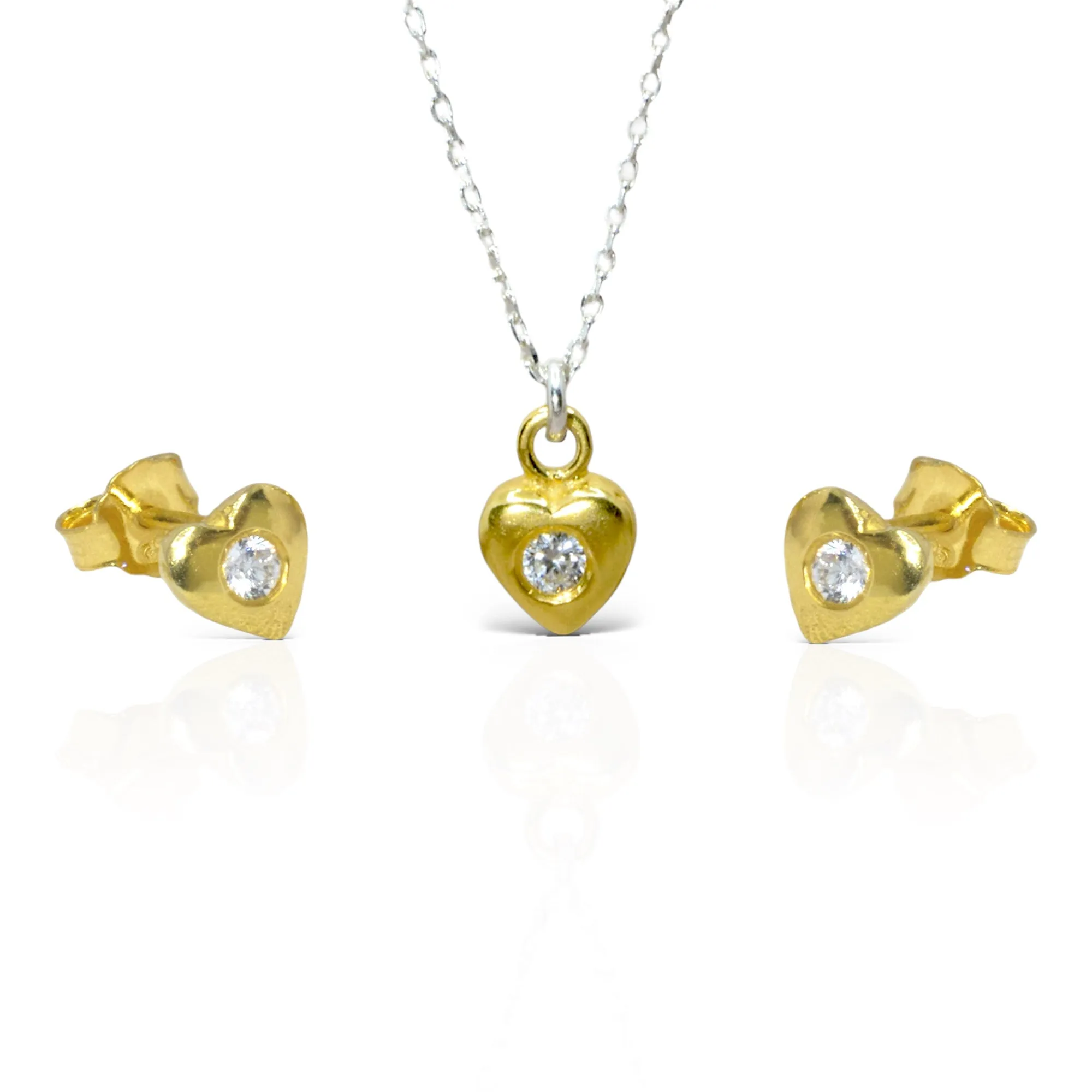 Delicate Golden Heart Necklace Set for Teens - 925 Silver Jewelry