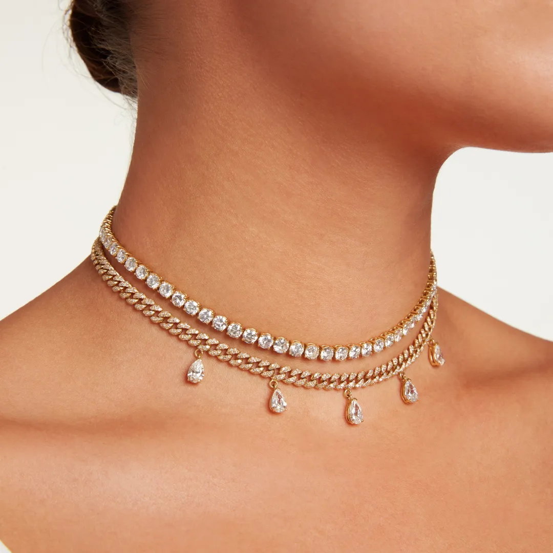 DIAMOND 5 PEAR DROP MINI LINK NECKLACE