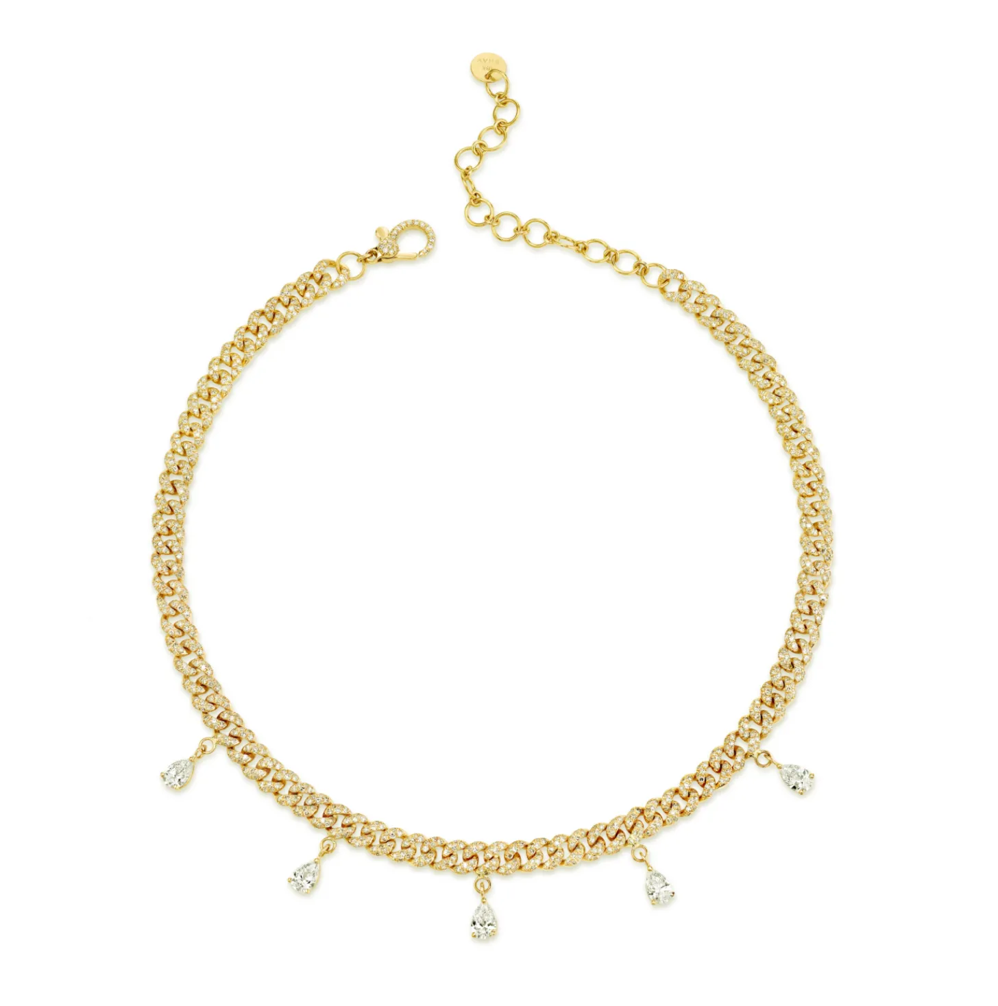 DIAMOND 5 PEAR DROP MINI LINK NECKLACE
