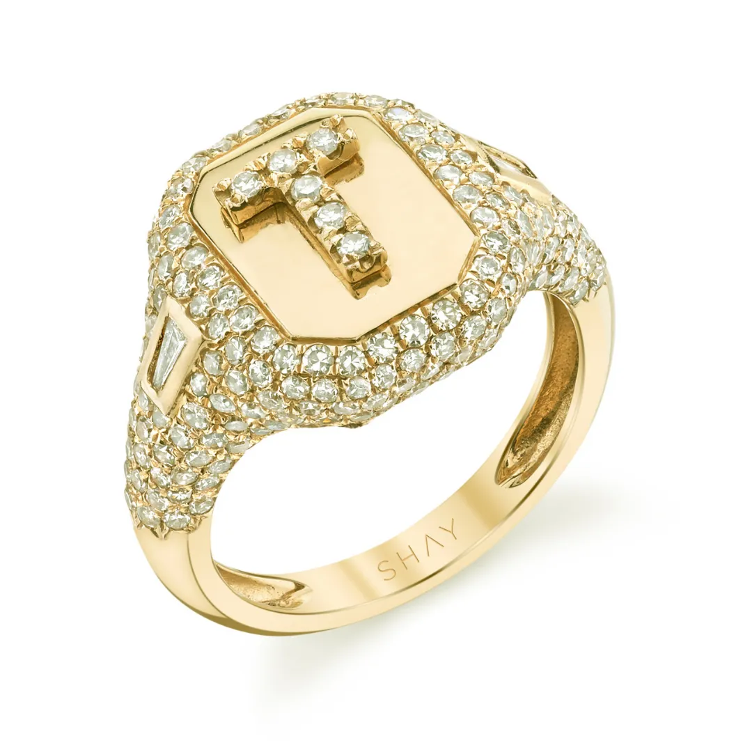 DIAMOND PAVE INITIAL PINKY RING