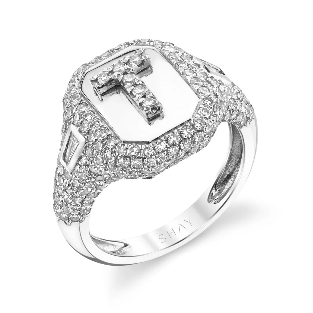 DIAMOND PAVE INITIAL PINKY RING