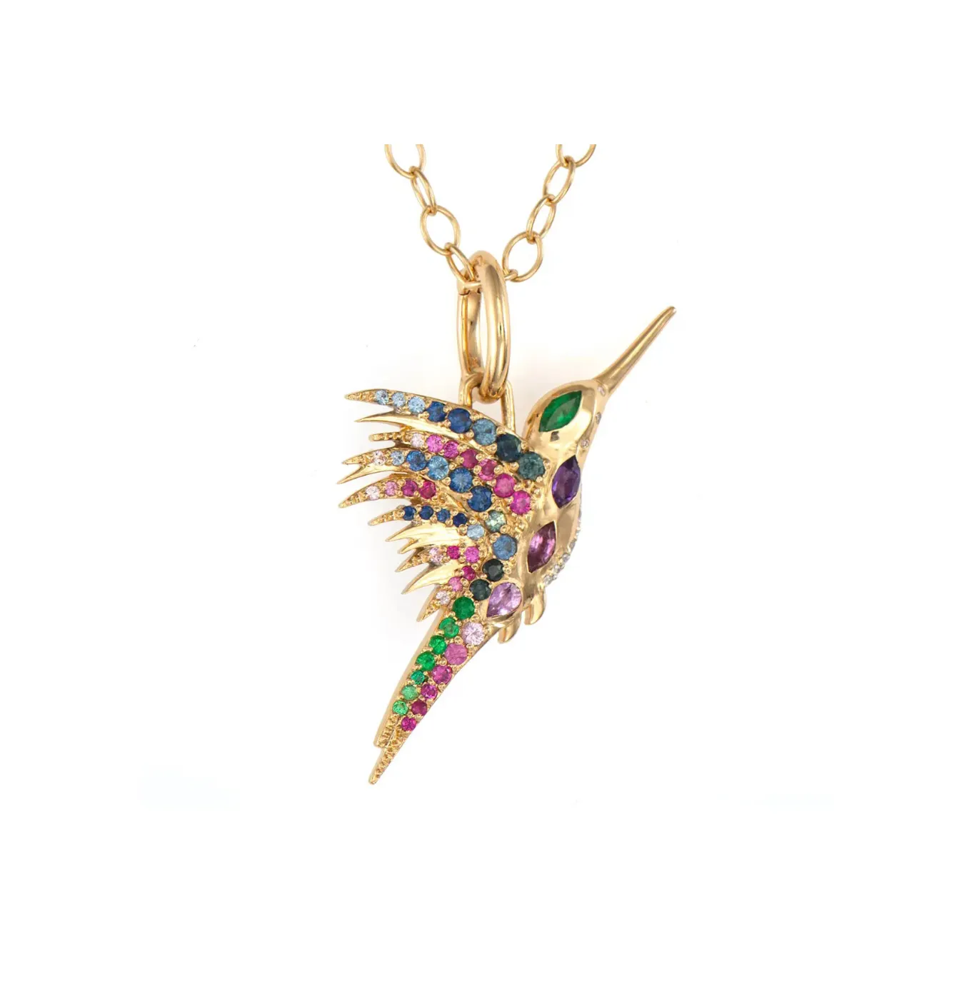 Double Sided Rainbow & Diamond Colibri Pendant