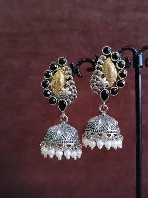 Dual Tone Oxidised Pearl Jhumki | Sarichka