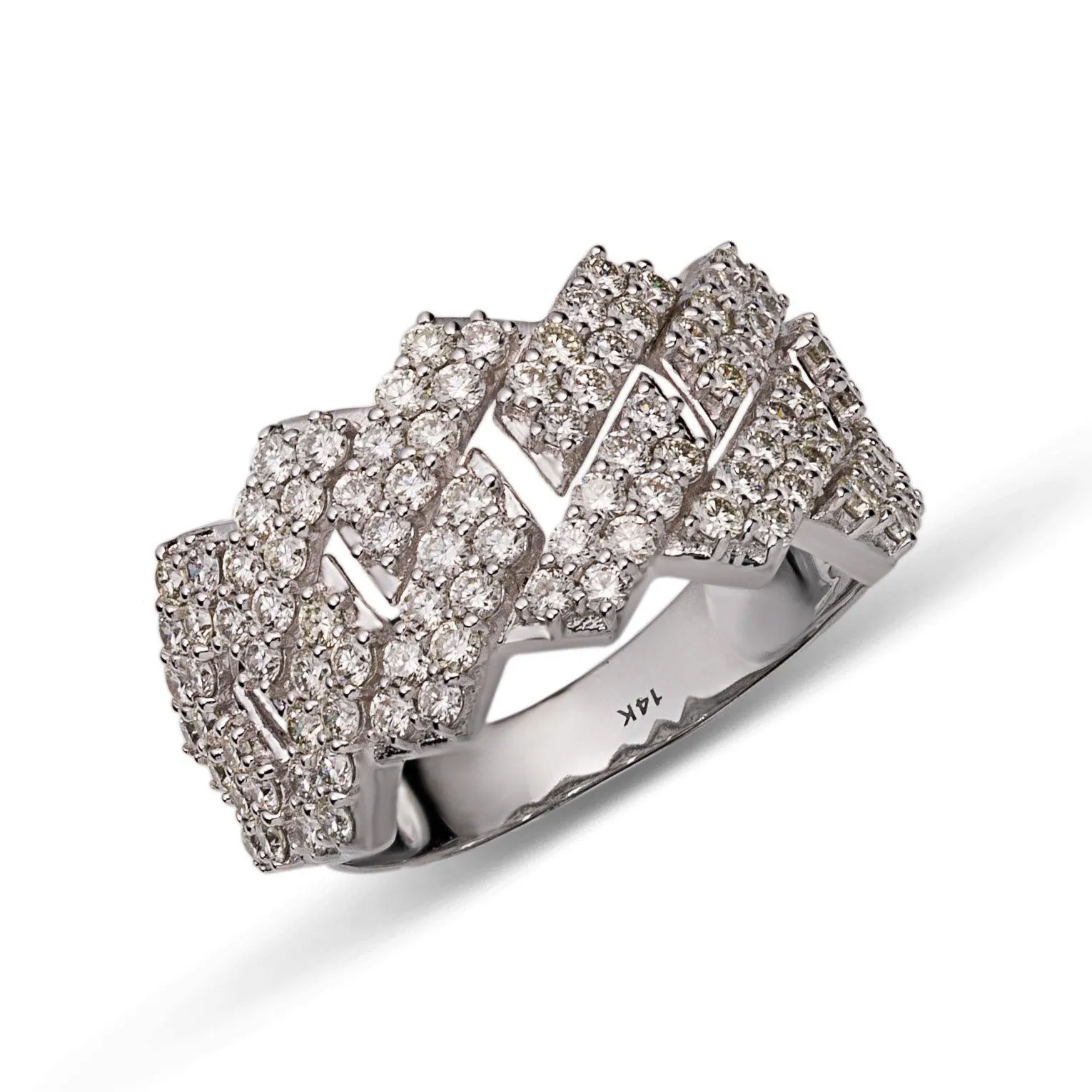 Edge Cuban Link Diamond Ring 2.53ct 14K White Gold