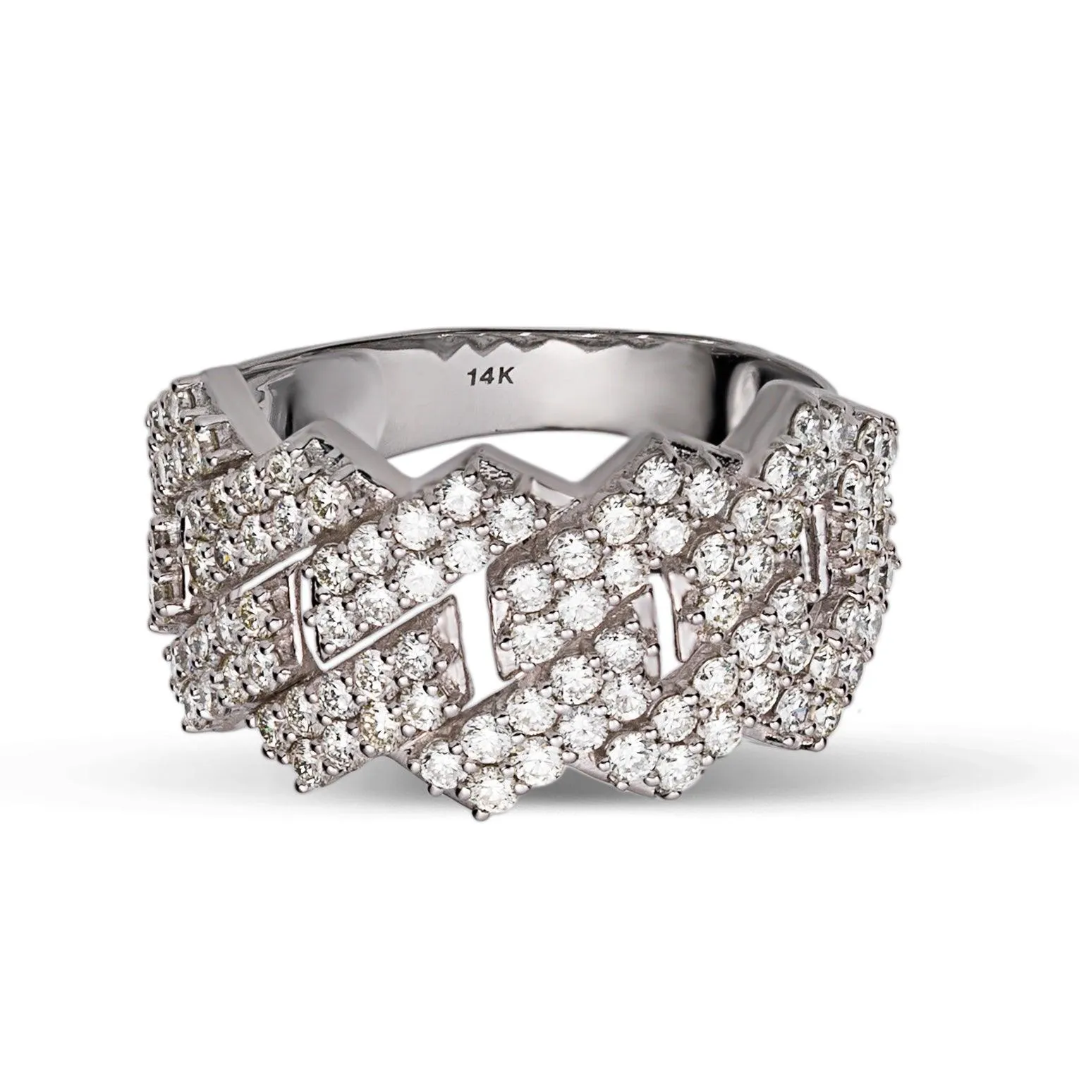 Edge Cuban Link Diamond Ring 2.53ct 14K White Gold