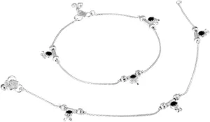 Efulgenz Oxidized Silver Ball Charms Anklets Indian Silver Tone Crystal Chain Anklet Set Bracelet Payal Foot Jewelry