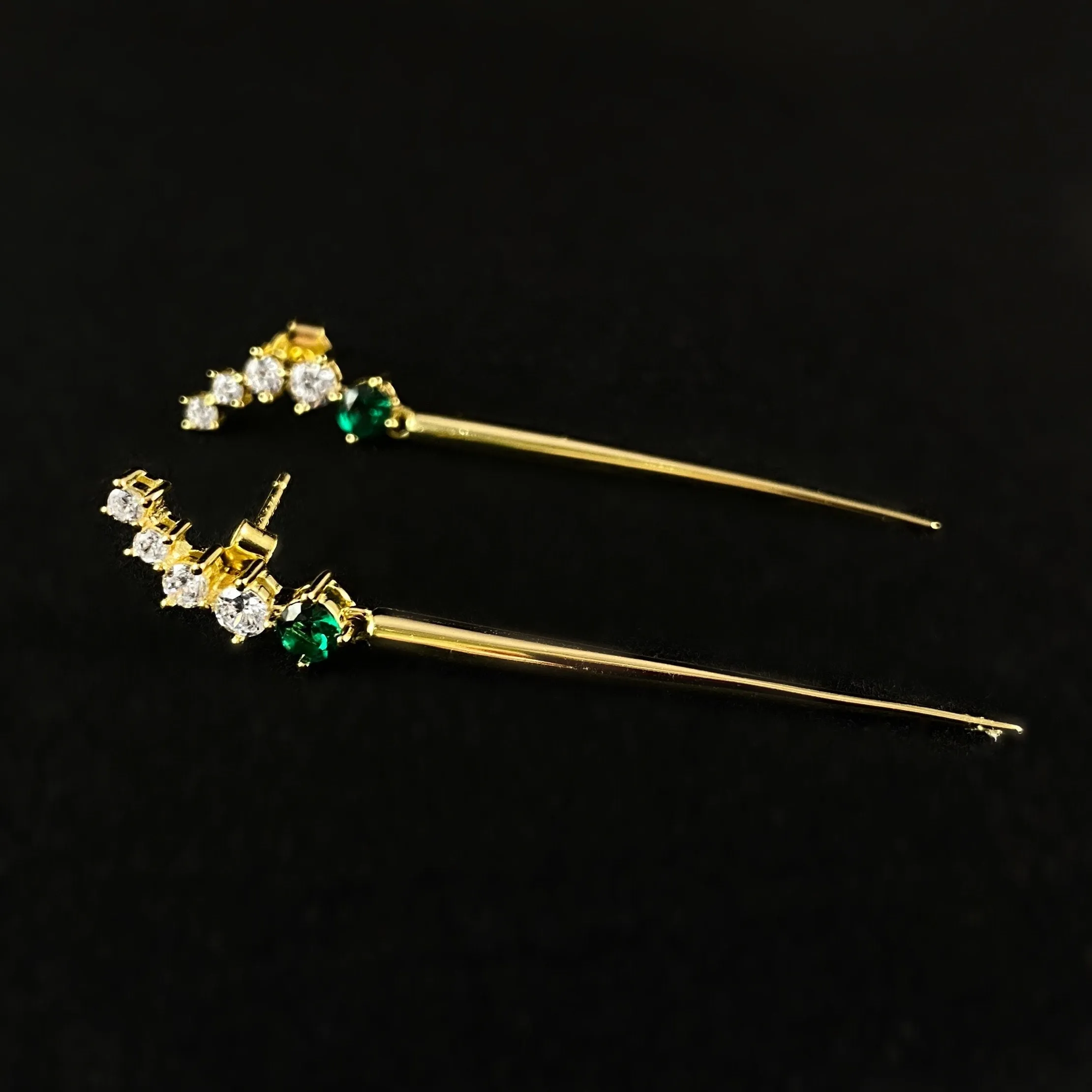 Elegant Gold Spike Earrings with Round Green and Clear Crystal Accents - Genevive