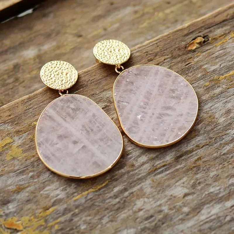 Elegant Rose Quartz Dangle Earrings – Calming and Stylish Semi-Precious Stone Jewelry
