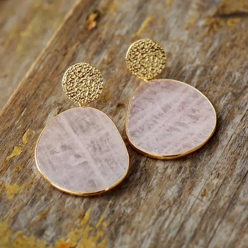 Elegant Rose Quartz Dangle Earrings – Calming and Stylish Semi-Precious Stone Jewelry