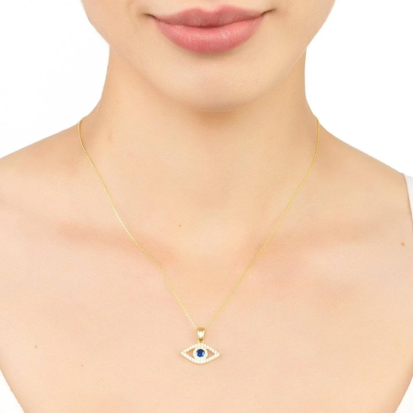 Elliptical Evil Eye Necklace Dipped in Gold