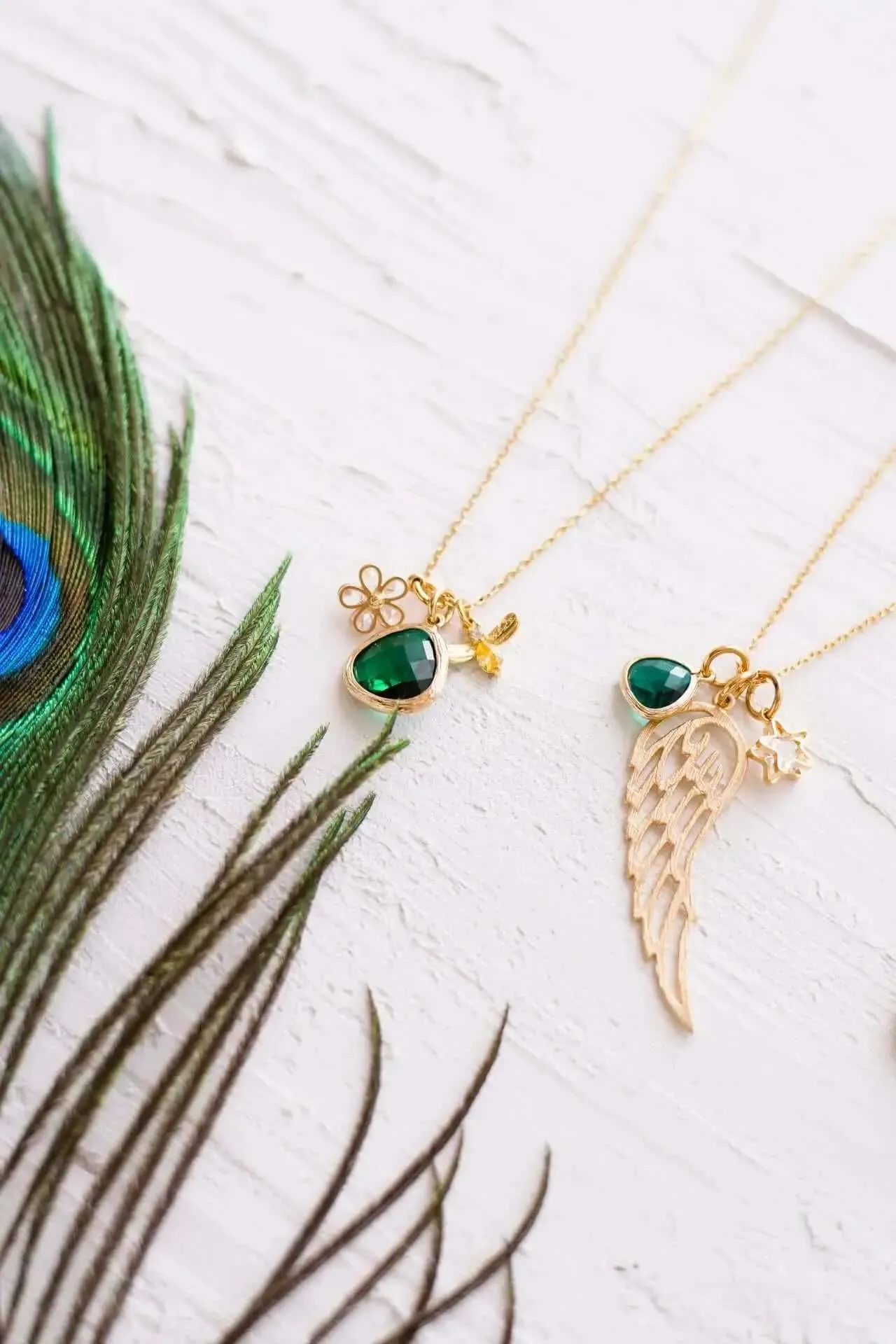 Emerald Angel Wing Necklace