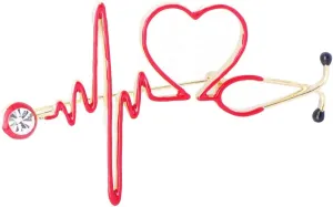 Enamel Love Heart Stethoscope Brooches Men Crystal Heartbeat Bag Brooches