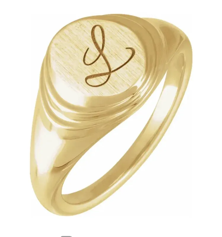 Engravable 14k Yellow Gold Signet Ring 11.00 x 12.00 mm