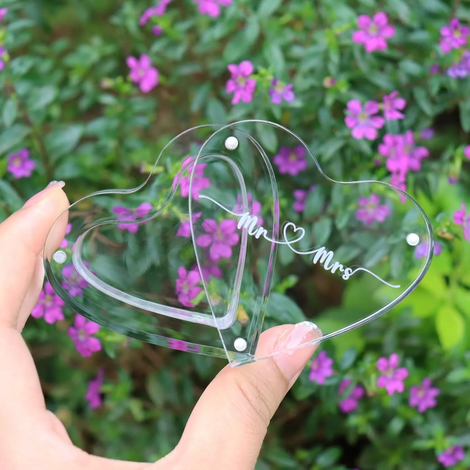 Engraved Wedding Ring Boxes for Ceremony Acrylic Ring Bearer Box for Wedding Proposal Engagement (Heart-Shaped B)