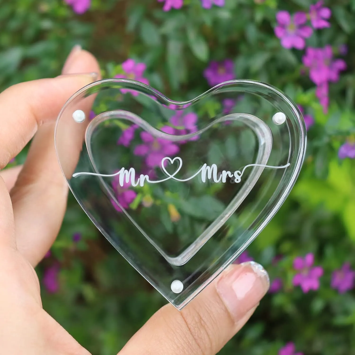 Engraved Wedding Ring Boxes for Ceremony Acrylic Ring Bearer Box for Wedding Proposal Engagement (Heart-Shaped B)