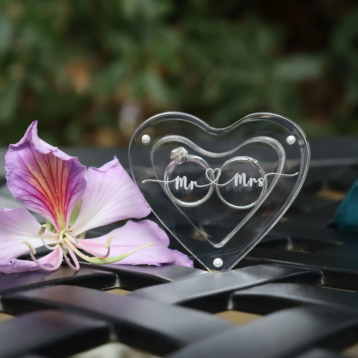 Engraved Wedding Ring Boxes for Ceremony Acrylic Ring Bearer Box for Wedding Proposal Engagement (Heart-Shaped B)
