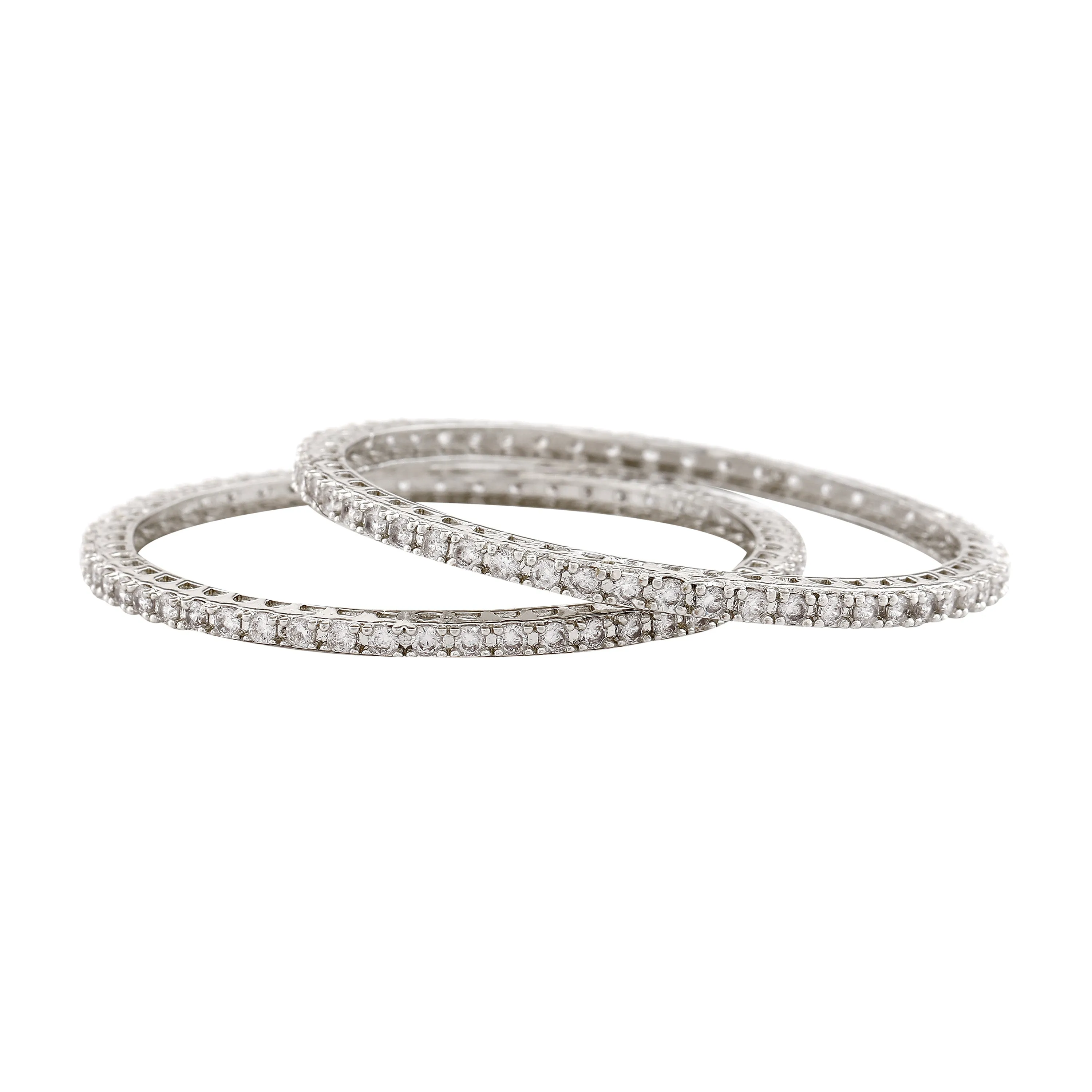 Estele Rhodium Plated Exquisite White American Diamond Bangles | Available in 2:6 & 2:8 Sizes |A Perfect Blend of Elegance & Glamour for Women